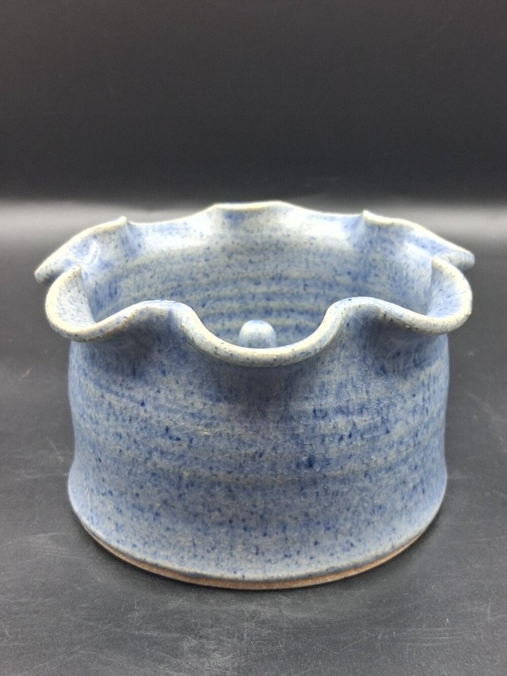 Vintage 1990 Blue Glaze Ceramic Signed Sandra O’Quinn Pottery Apple/Onion Baker